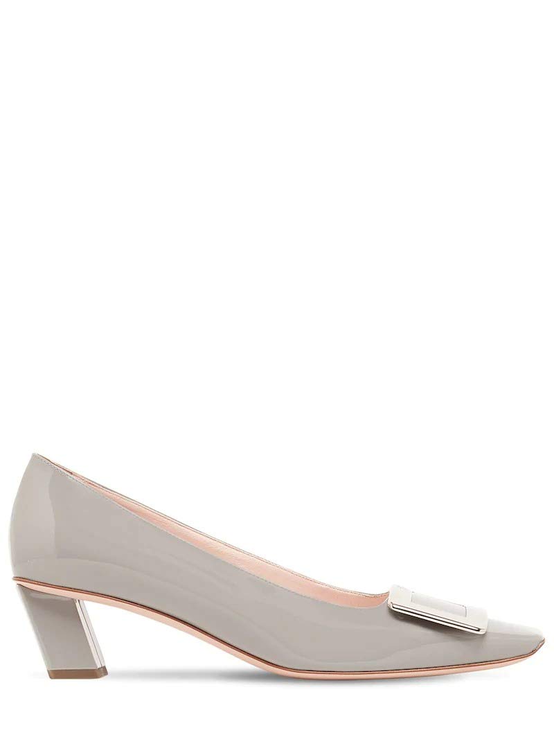 Roger Vivier Belle Vivier Patent Leather 45MM Grey Pumps New/Authentic