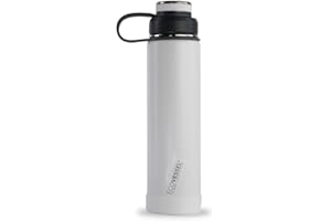 EcoVessel Stainless Steel Water Bottle with Insulated Dual Lid, Insulated Water Bottle with Strainer and Silicone Bottle Bumper, Coffee Mug – 24oz (White Out)