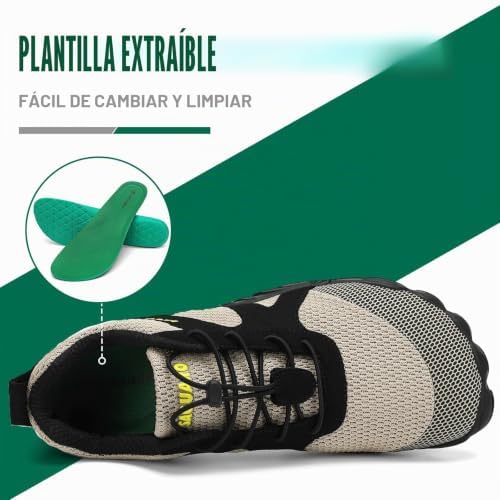 Zapatillas Barefoot Hombre Mujer Zapatillas Minimalistas Zapatos Barefoot Calzado Minimalistas Zapatillas de Trail Running Barefoot Shoes para Zero Drop Suela Caqui,Gr.42