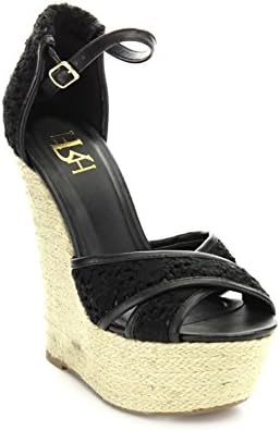 FRH Women's Gladys Criss Cross Espadrille Open Toe Wedges Shoe Sandals (10, Black)