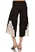 HEYHUN Women's Solid Tie Dye Wide Leg Flared Capri Boho Gaucho Pants w/Lace Detail