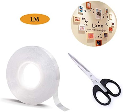 Multifunctional Double-Sided Adhesive Tape Traceless Washable Adhesive Tape Reusable Tape with 1 Scissor (1M)