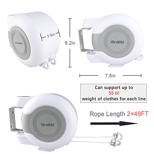 Retractable Clothesline 2x49 Feet Outdoor Indoor, Dual Heavy Duty Clotheslines for Laundry
