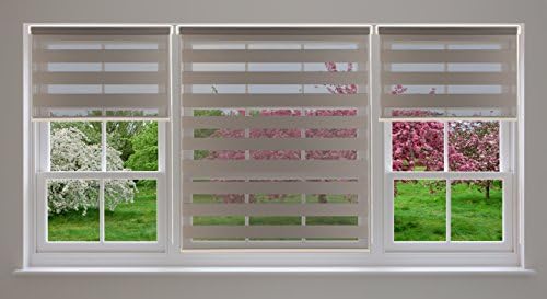 All Design's Pearl Collection Zebra Room Darkening Double Polyester Roller Shade / Window Blinds with Looped Chain, 23"W x 72"H Grey