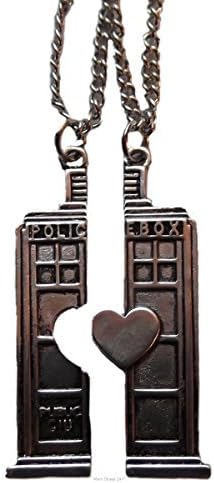 Single Heart BFF 2 Chains Metal Split Police Box Costume Accessory Necklaces