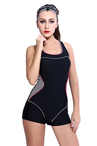 Women’s slimming one piece boxer boyleg swimsuit race…