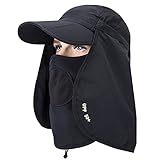 YCHY Folding Fishing Hat 360° Solar Protection UPF 50+ Unisex Flat Sun Caps Removable Neck&Face Flap Cover Hats for Hiking,Fishing,Hunting,Backpacking,Cycling, Camping,Outdoor Sports