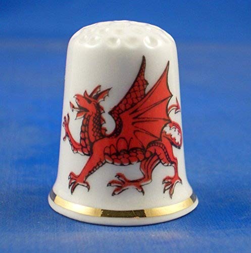 Porcelain China Collectable Thimble - Wales Dragon with Free Gift Box