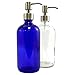 Clear & Cobalt Blue 16-Ounce Glass Bottles with Stainless Steel Pump Nozzles Included (2 Pack); Empty Multipurpose Bottles Ideal for Lotion & Liquid Soap