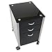 Innovex Archive mobile glass top metal filing cabinet with 3 storage drawers and locking caster wheels, black