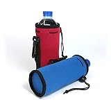 Neoprene Water Bottle Drawstring Insulators, Set of 2 Red and Blue Sleeves with Clip