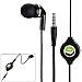 Mono Retractable Premium Sound Handsfree Single Earbud Mic Headset for iPhone 6 6S, Plus, 5S 5C 5, iPad Air Pro Mini - Samsung Galaxy Note 5 4 3 2, Galaxy S7 Edge S6 S5 S4 - All Smartphones, Tablets