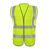 Simcat Reflective Vest Bright Neon Color With 2 Inch Reflective Strips Safety Vest Orange Trim Zipper (Fluorescent Green,Tag L=US 2XL)