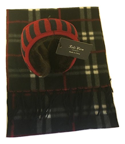 Earmuffs Warmers Men Women Soft Thick Comfortable Cold Protection With Scarf (Red and Blue Stripes)