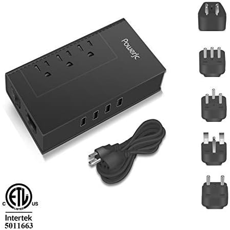 Travel Power Voltage Converter Adapter Rated Power 1875w 220V to 110V with 4 USB Smart Charging ETL Certification Powerjc Black