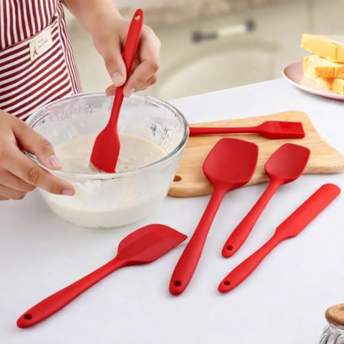 Kit 6 Espátulas de Silicone Premium Antiaderente - Kit Cozinha e Confeitaria Resistente ao Calor com Espátula Pão Duro Grande e Pequena, Pincel, Espátula Reta e Vazada