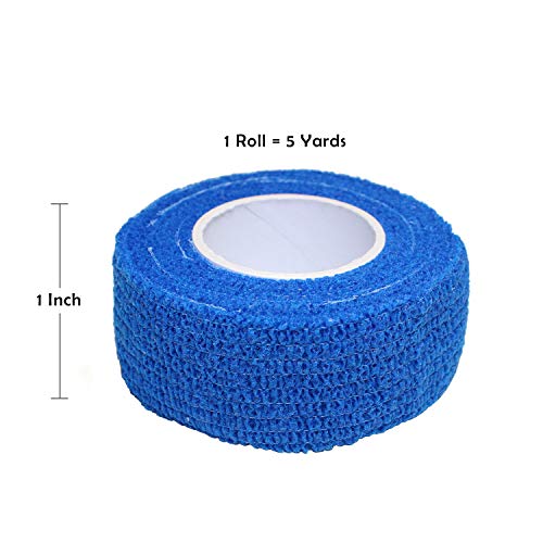 Bandages First Aid Tape Cohesive Bandage First Aid Bandages Cohesive Wrap Adhesive Bandage Self Adherent Cohesive Wrap Bandages Colorful Bandages (1-Inch, Blue1 12P)