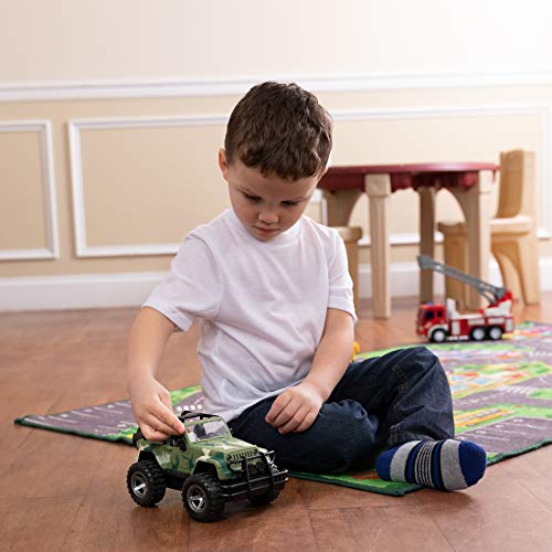 Toy To Enjoy Army Helicopter & Truck Toy with Flashing Light & Sound Effects - Friction Powered Wheels & Openable Doors - Heavy Duty Plastic Military Toy for Kids & Children
