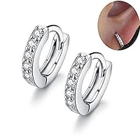 MSECVOI Sterling Silver Cubic Zirconia Cuff Earrings Small Hoop Huggie Earrings Stud 12mm for Women