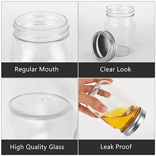 20 Pack Glass Mason Jars, 12 oz Clear Glass Jars with Regular Mouth and