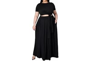 IyMoo Womens Plus Size 2 Piece Dress Outfits Short Sleeve Bandage Wrap Empire Crop Tops and Skirt Sets