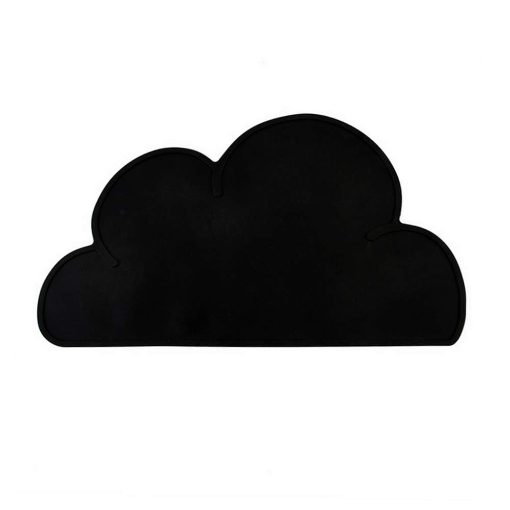 Kids Silicone Cloud Placemat Non Slip Washable Table Mat Portable Baby Placemats Dining Table Decoration Mats Dishwasher Safe(Black)