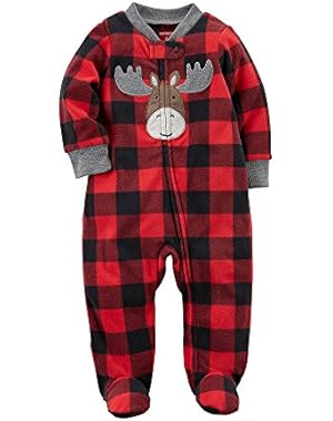 Baby Boys' Plaid Moose Zip Up Fleece Sleep And Play