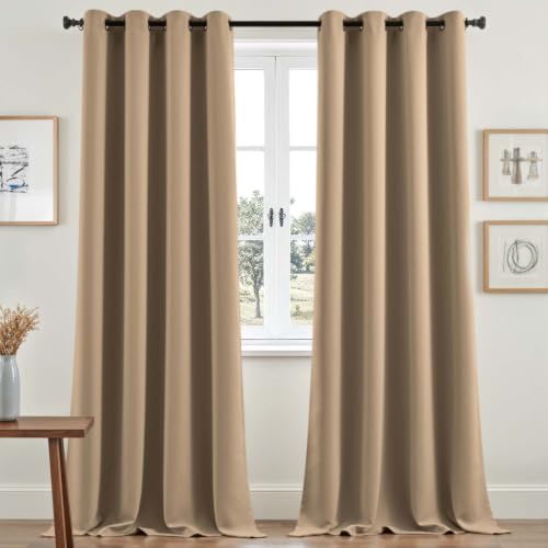 Vangao Gardinen mit Ösen Blickdicht Modern H260 x B140 cm 2er Set Khaki