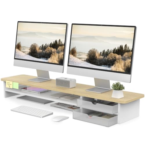 Fenge Dual Monitorständer mit 2 PC Schublade,Bildschirmständer,Eiche