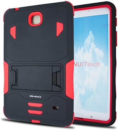 iRhino® 2014 Samsung Galaxy Tab 4 7.0 7 Tablet (SM-235, SM-231, SM-230) Heavy Duty Armor Rugged Hybrid Kickstand Protective Cover Case (Black on Red)