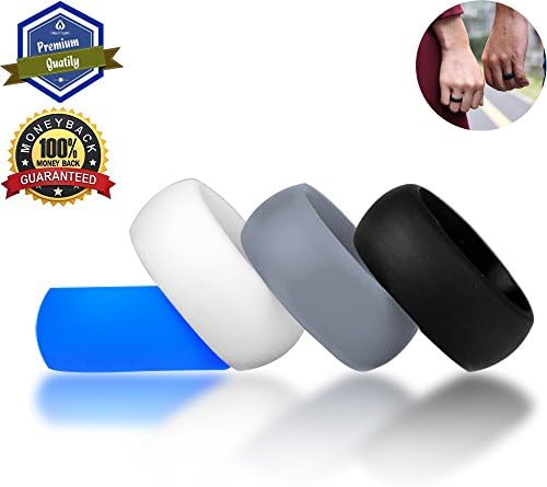 Silicone Wedding Rings Rubber Engagement Bands for Men Women Sports Outdoors Weight Lifting Crossfit Training Militar Soldiers Police Firemen Running Skin Safe Antibacterial 4 Pack (8.5-9（18.9mm）)