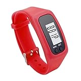 Perman Durable Digital LCD Pedometer Running Walking Counter Watch Bracelet (Red)