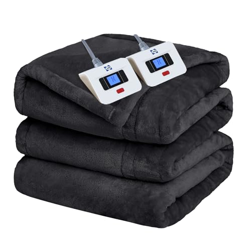 SEALY Electric Blanket King Size, Flannel Heated Blanket with Dual Controller, 10 Heat Setting & Auto Shut Off for Bed & Living Room - Grey, 100 x 90 Inch