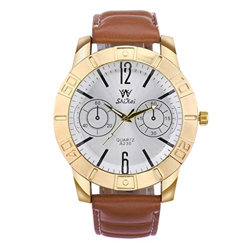 Business Watch for Men Analog and Digital,Londony❀♪ Boy's Fashion Business Quartz Watch with Brown Leather/Mesh Strap
