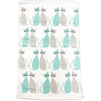 Artisan de Luxe Home Whimsy Mint Green & Gray Cat Design 100% Cotton Novelty Bathroom Towel (Hand Towel)