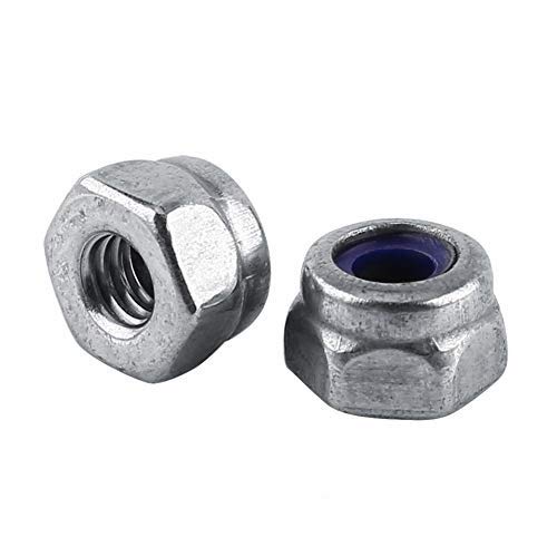 100pcs Self Lock Nuts SS304 Stainless Steel Hex Nuts Hexagon Locknuts with Nylon Insert (M2)