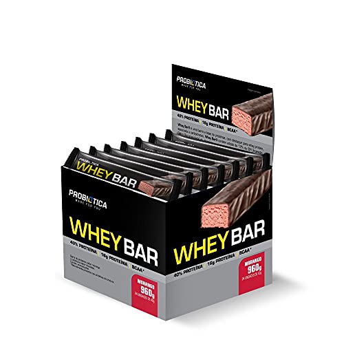 Whey Bar Low Carb (960g) Caixa 24 Unidades - Sabor Morango, Probiótica
