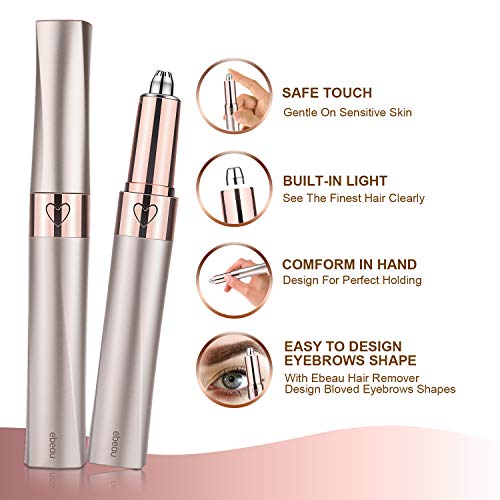Eyebrow Hair Remover Rechargeable Ebeau Portable Painless Electric Eyebrow Trimmer Removal Eyebrow Razor Tool for Women(Champagne Gold)