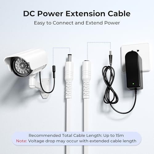 Basesailor 12V DC Extensión Cable 6M 2 Pack,5V 9V DC 2.1mm x 5.5mm 5521 Potencia Suministro Adaptador Plano Extensor Cordón,Mujer a Hombre Alambre para CCTV Security Camera,IP Network Camera,DVRs