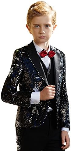 ELPA ELPA Shiny Sequins Boys 8 Piece Suits Outfit Dress Set Casual One Button Slim Fit Blazer Stylish Tuxedo
