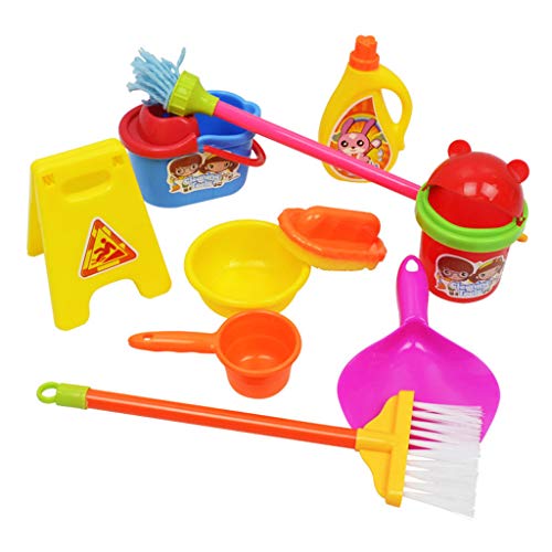 Transer- Kids Pretend Cleaning Set Housekeeping Accessories for Toddler Kids Boys Girls - Included Water Bucket, Broom, Mop, Dustpan, Wet Floor Sign, Sponge, Trash Can Etc. (Multicolor)