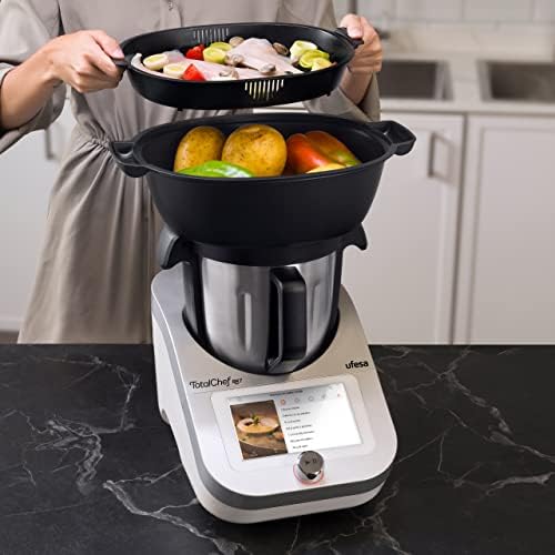 TotalChef RK7 Küchenmaschine mit WLAN, Multifunktions Küchenroboter mit Kochfunktion, Kochroboter 30 Funktionen, 4.5L, 7-Zoll-Touchscreen, Interaktives Rezeptbuch, Amazon-Exklusiv,Silber / Weiss