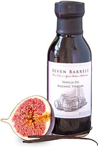 Seven Barrels Vanilla Fig Balsamic Vinegar - Handcrafted Modena Balsamic Vinegar by 7barrels - Wooden Barrel Aged Dark Balsamic Vinegar - Gluten Free, Minimally Processed, Gourmet Vinegar - 6 Ounces