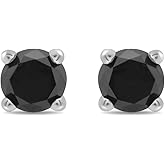Amazon Essentials 0.5 to 2 Carats Round Black Diamonds, 10K White Gold, Stud Earrings - Stud Earrings for Women.