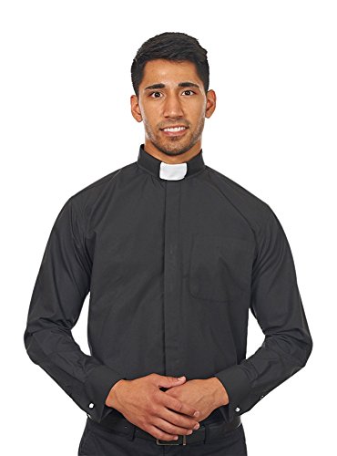 Men's Long Sleeves Tab Collar Clergy Shirt Black (17 - 17 1/2 (34-35))