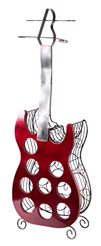 Vintiquewise-Decorative-Wine-Holder-Vintage-Wood-and-Metal-Guitar-Shaped-9-Bottle-Freestanding-Large-Red