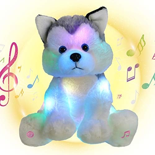 Houwsbaby Light Up Musical Stuffed Husky Singing LED Dog Glowing Plush