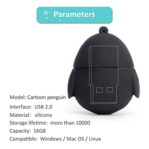 leizhan Character Flash Drive 16GB Pen Drive with Chain Penguin Memory Stick