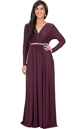 KOH KOH Womens Long Sleeve Kaftan V-Neck Flowy Formal Winter Gowns Maxi Dress