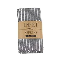 INFEI Soft White Striped Linen Cotton Dinner Cloth Napkins - Set of 12 (40 x 30 cm) - for Events & Home Use (Black)